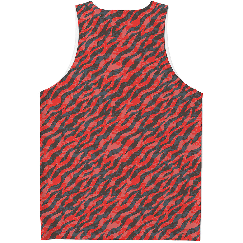 Black And Red Tiger Stripe Camo Print Men's Tank Top