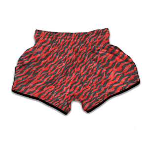 Black And Red Tiger Stripe Camo Print Muay Thai Boxing Shorts