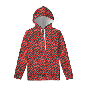 Black hoodie with online red stripes on sleeves