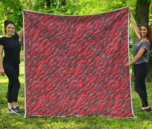 Black And Red Tiger Stripe Camo Print Quilt