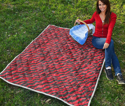 Black And Red Tiger Stripe Camo Print Quilt