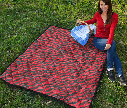 Black And Red Tiger Stripe Camo Print Quilt