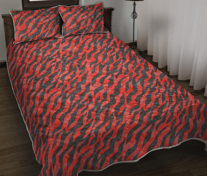 Black And Red Tiger Stripe Camo Print Quilt Bed Set