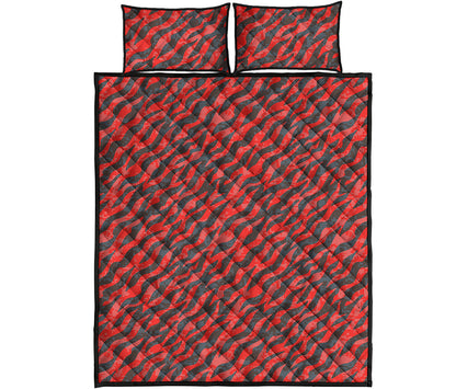 Black And Red Tiger Stripe Camo Print Quilt Bed Set