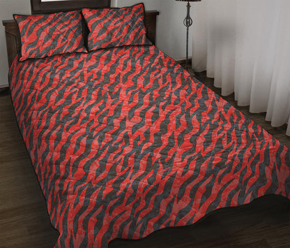 Black And Red Tiger Stripe Camo Print Quilt Bed Set
