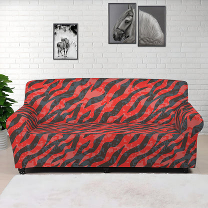 Black And Red Tiger Stripe Camo Print Sofa Cover