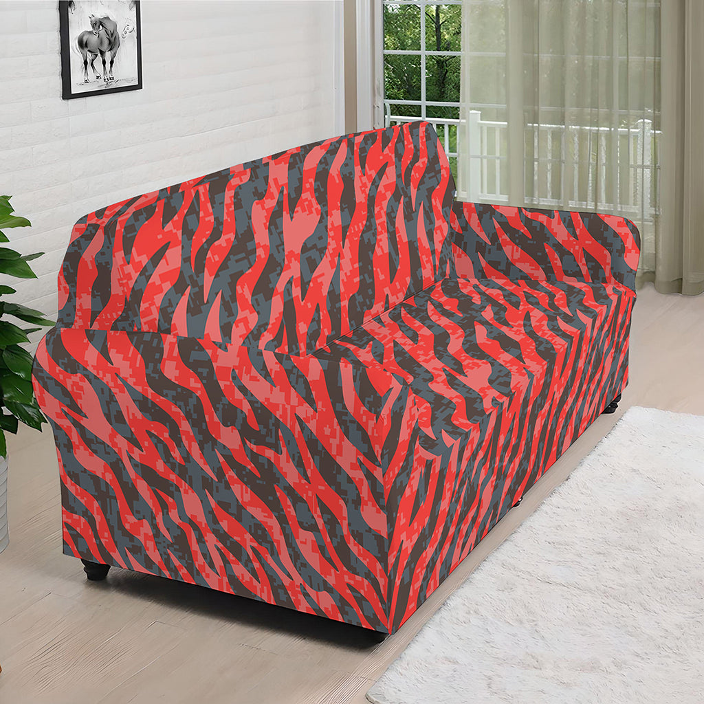Black And Red Tiger Stripe Camo Print Sofa Cover