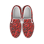 Black And Red Tiger Stripe Camo Print White Slip On Shoes