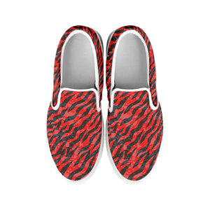 Black And Red Tiger Stripe Camo Print White Slip On Shoes