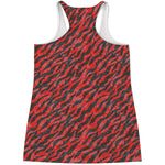 Black And Red Tiger Stripe Camo Print Women's Racerback Tank Top