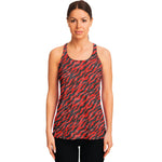 Black And Red Tiger Stripe Camo Print Women's Racerback Tank Top