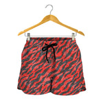 Black And Red Tiger Stripe Camo Print Women's Shorts