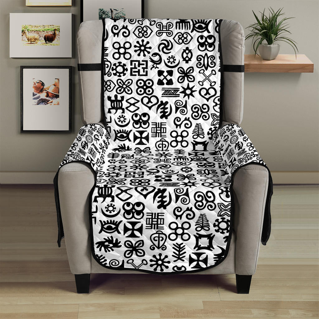 Black And White Adinkra Tribe Symbols Armchair Protector