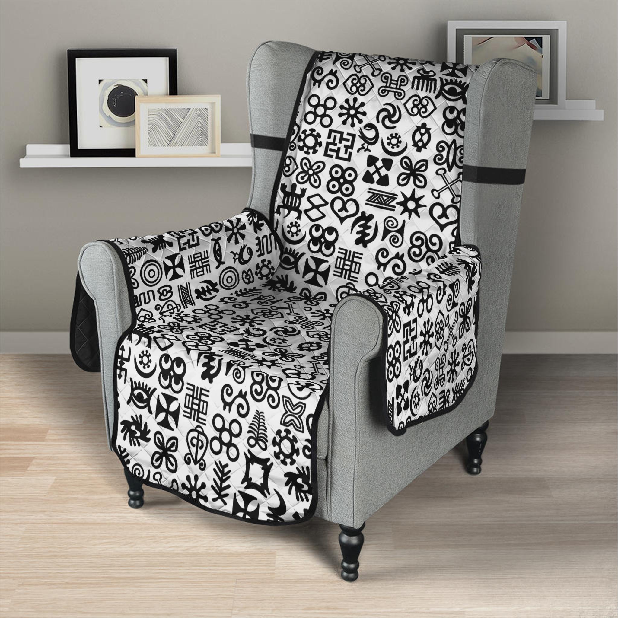 Black And White Adinkra Tribe Symbols Armchair Protector