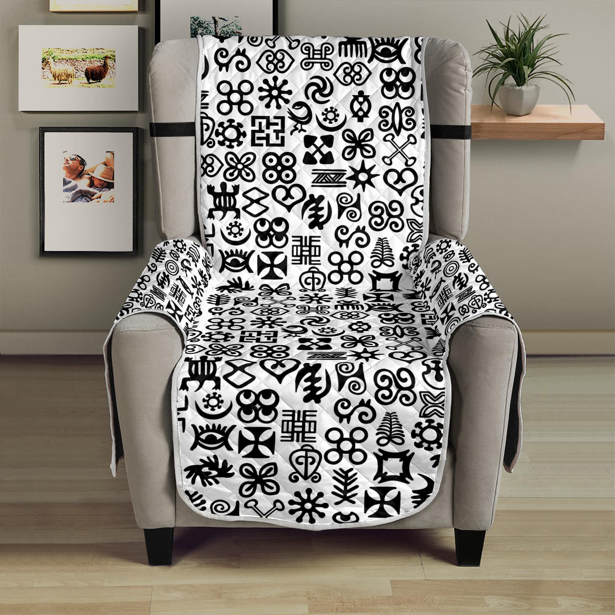 Black And White Adinkra Tribe Symbols Armchair Protector