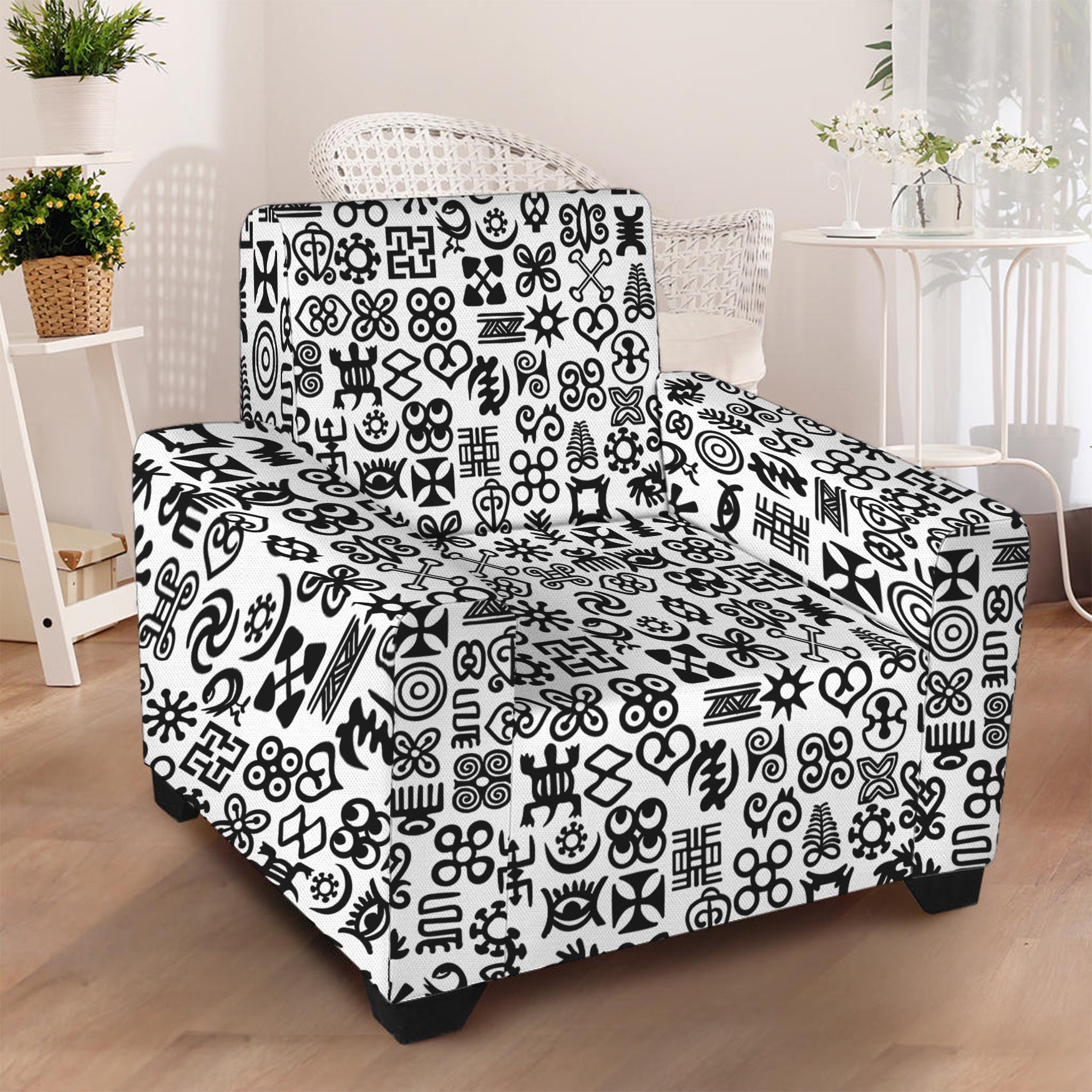 Black And White Adinkra Tribe Symbols Armchair Slipcover