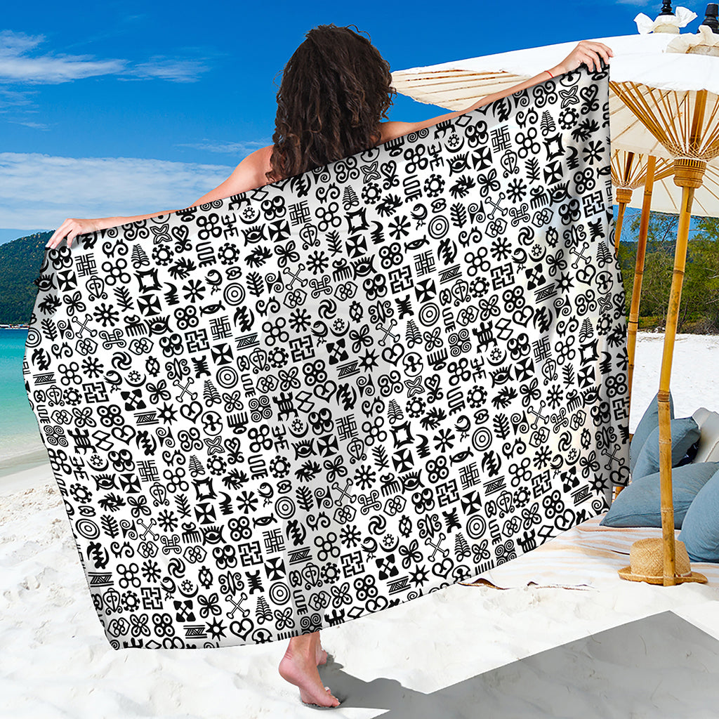 Black And White Adinkra Tribe Symbols Beach Sarong Wrap