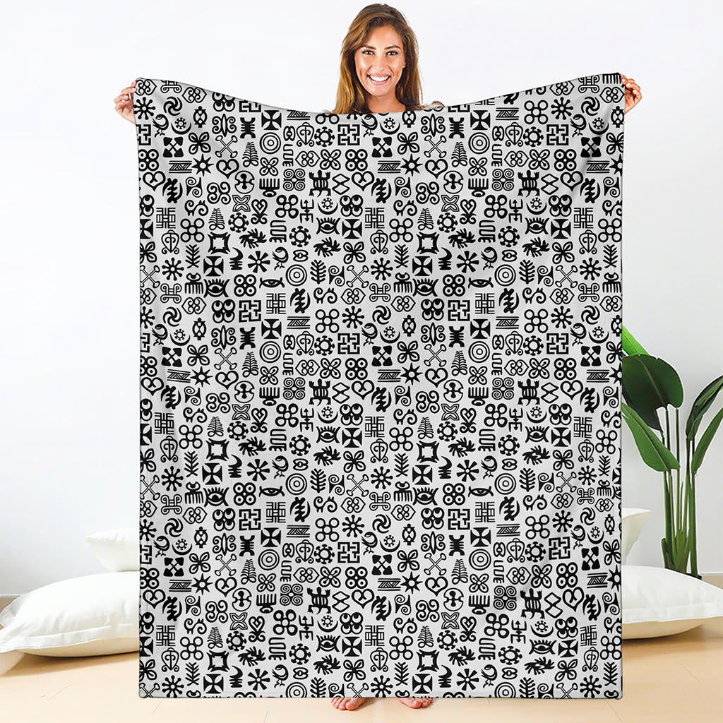 Black And White Adinkra Tribe Symbols Blanket