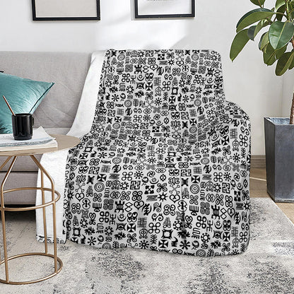 Black And White Adinkra Tribe Symbols Blanket