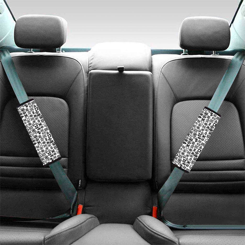 Black And White Adinkra Tribe Symbols Car Seat Belt Covers