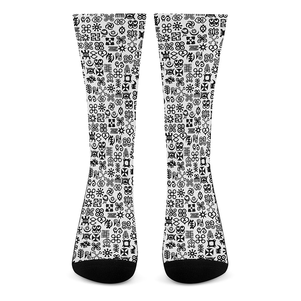 Black And White Adinkra Tribe Symbols Crew Socks