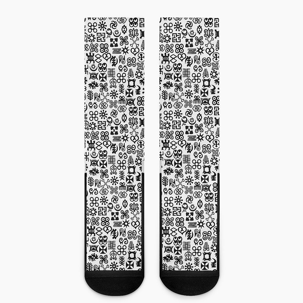 Black And White Adinkra Tribe Symbols Crew Socks