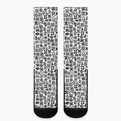 Black And White Adinkra Tribe Symbols Crew Socks