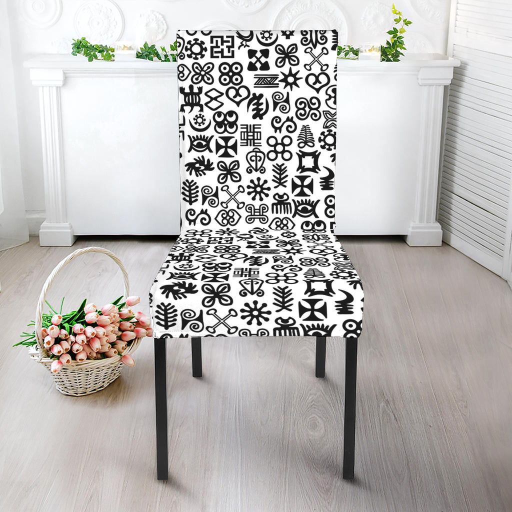 Black And White Adinkra Tribe Symbols Dining Chair Slipcover