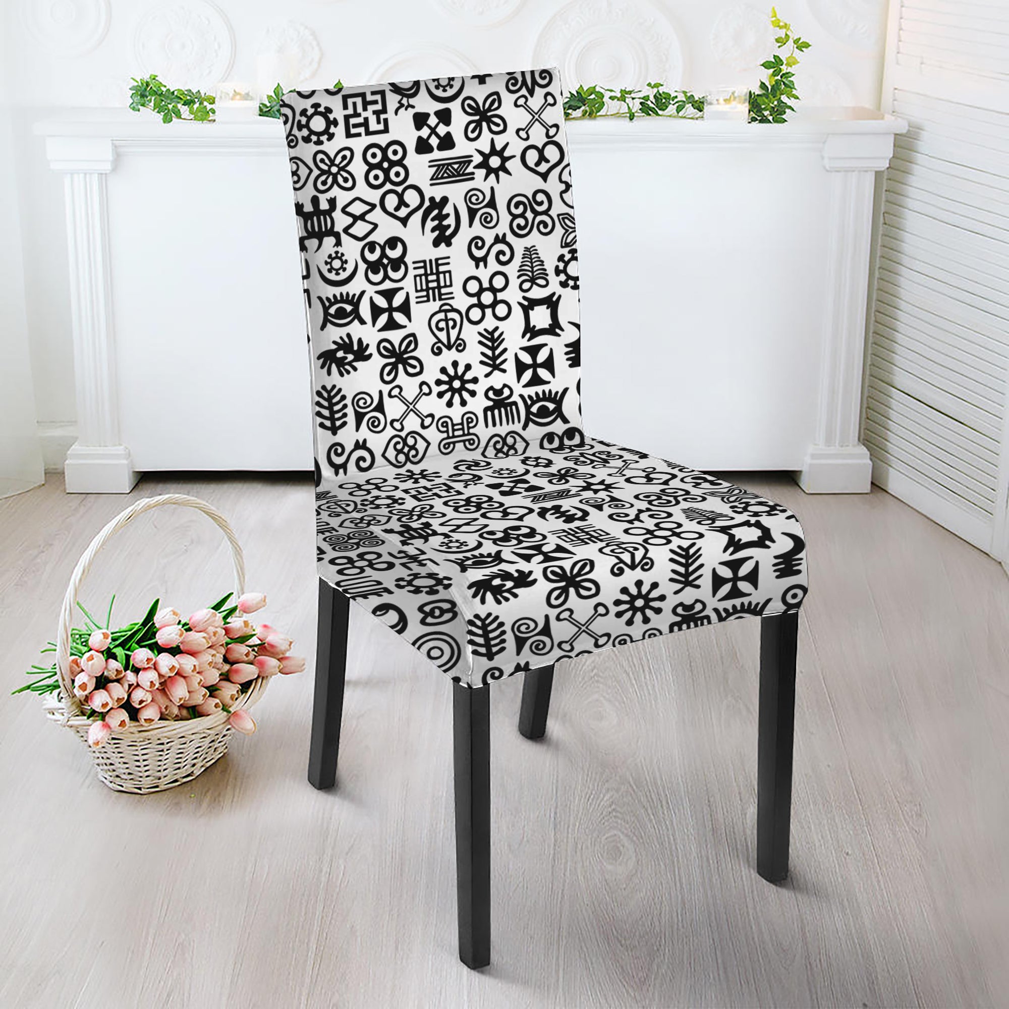 Black And White Adinkra Tribe Symbols Dining Chair Slipcover