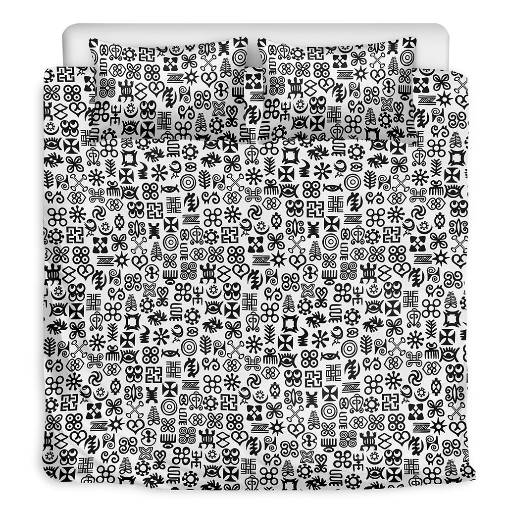 Black And White Adinkra Tribe Symbols Duvet Cover Bedding Set
