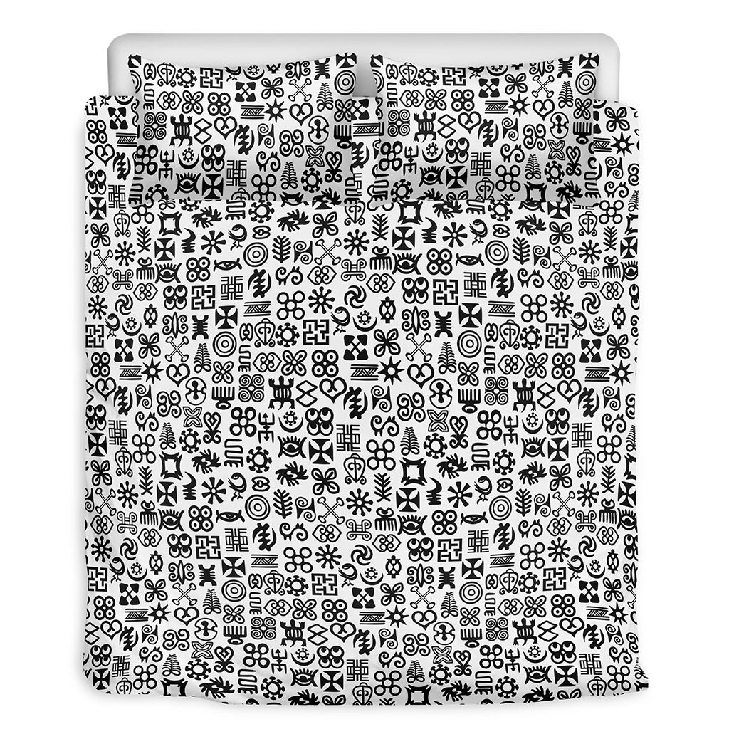 Black And White Adinkra Tribe Symbols Duvet Cover Bedding Set