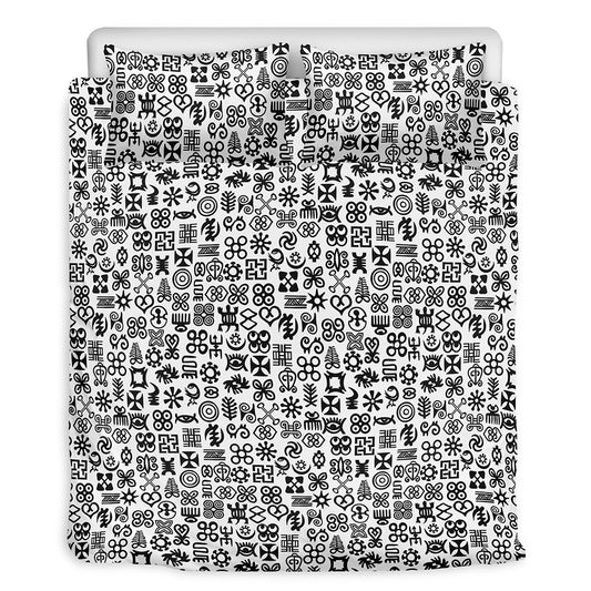 Black And White Adinkra Tribe Symbols Duvet Cover Bedding Set