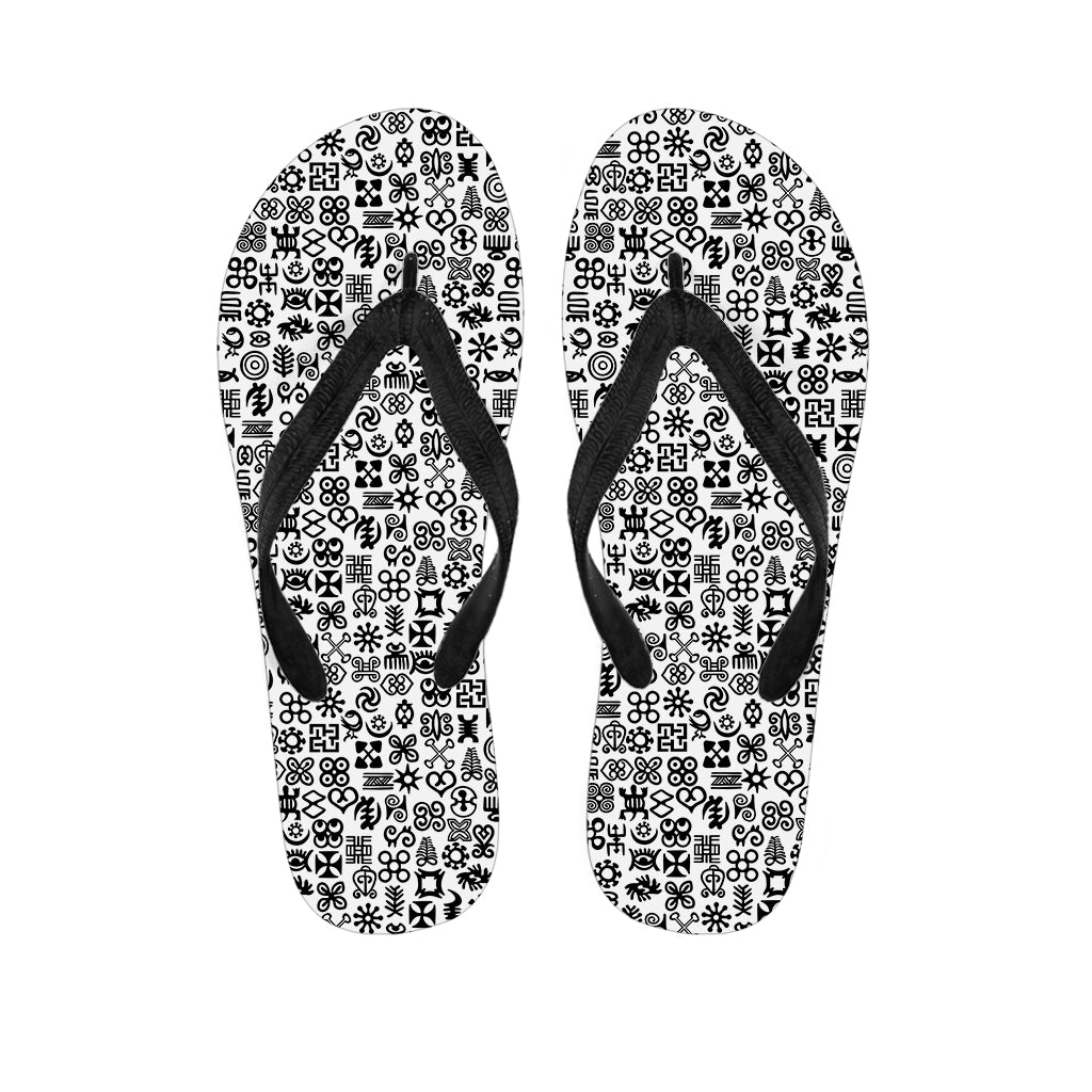 Black And White Adinkra Tribe Symbols Flip Flops