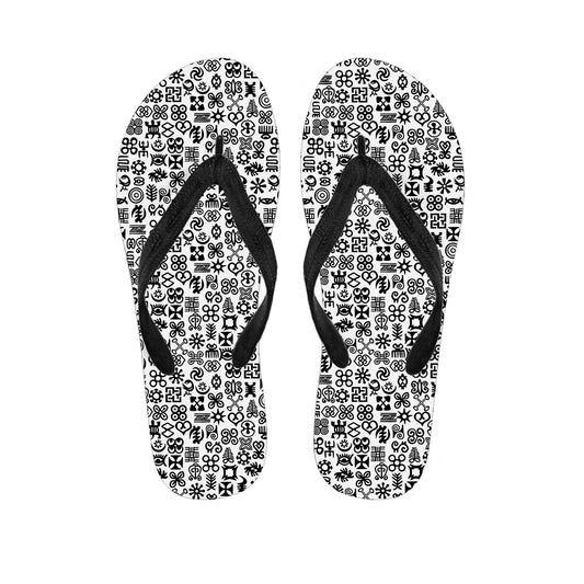 Black And White Adinkra Tribe Symbols Flip Flops