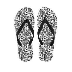 Black And White Adinkra Tribe Symbols Flip Flops