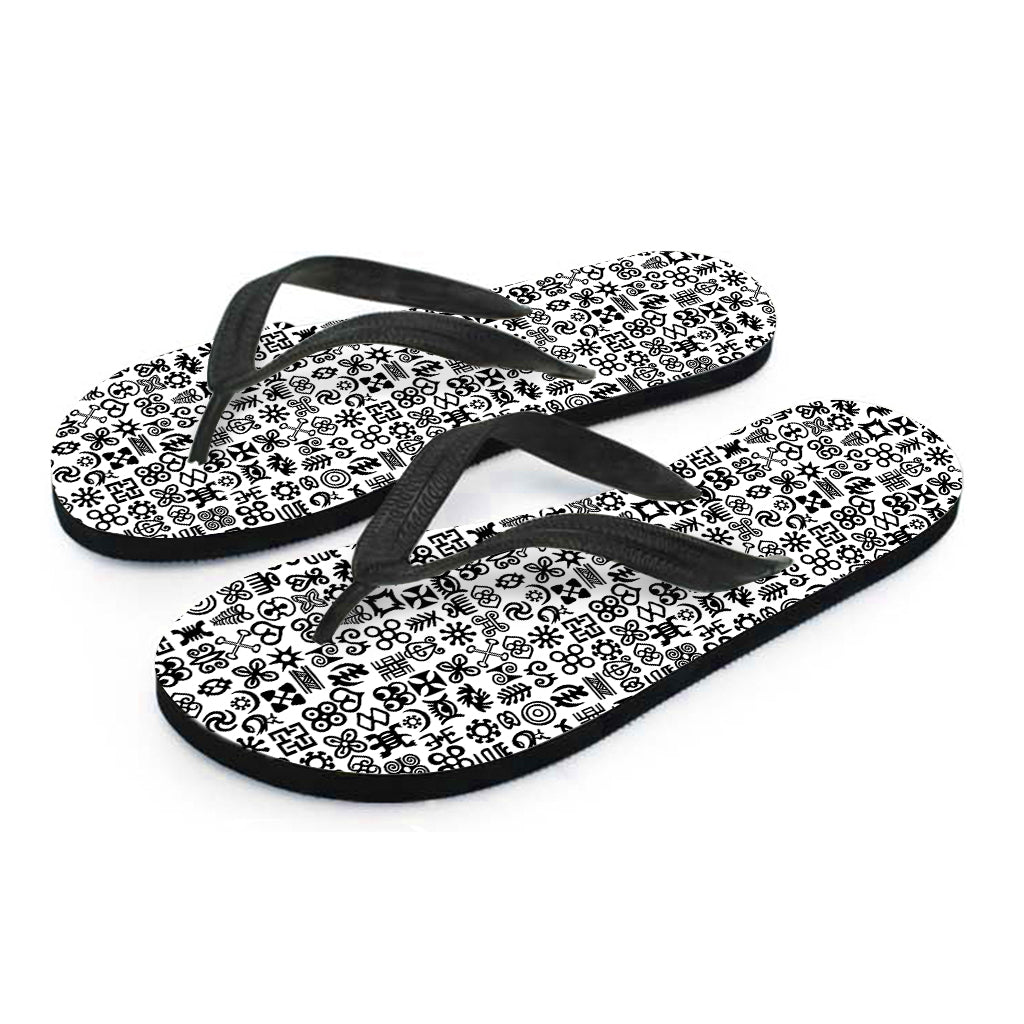 Black And White Adinkra Tribe Symbols Flip Flops