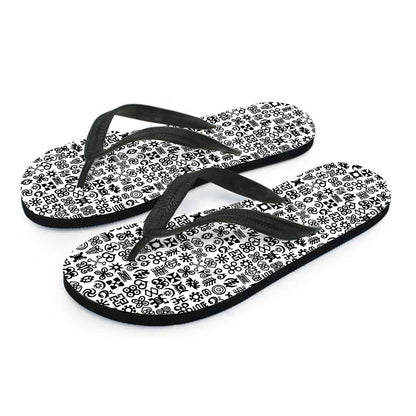 Black And White Adinkra Tribe Symbols Flip Flops