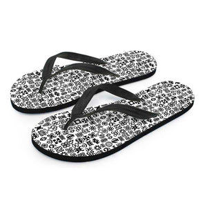 Black And White Adinkra Tribe Symbols Flip Flops