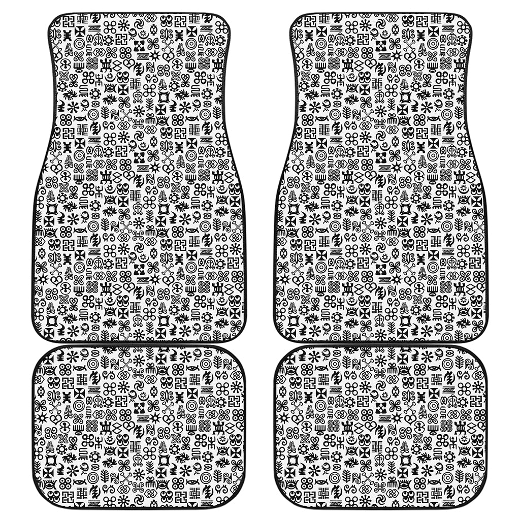 Black And White Adinkra Tribe Symbols Front and Back Car Floor Mats