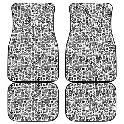 Black And White Adinkra Tribe Symbols Front and Back Car Floor Mats