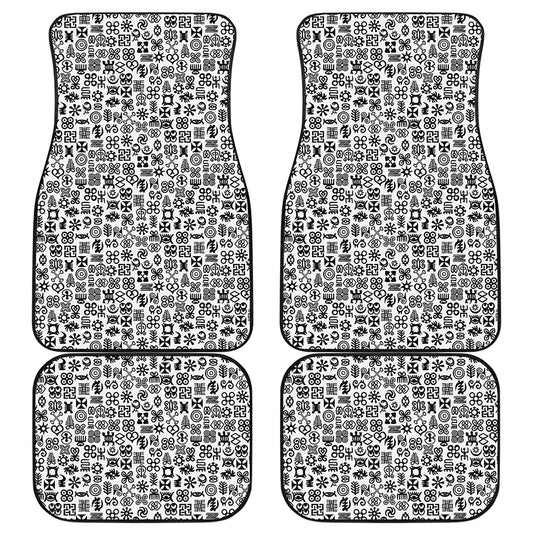 Black And White Adinkra Tribe Symbols Front and Back Car Floor Mats