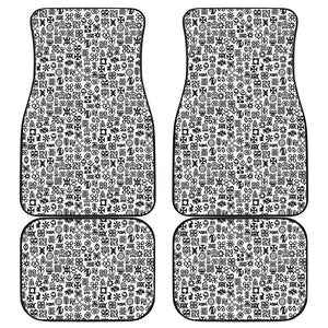 Black And White Adinkra Tribe Symbols Front and Back Car Floor Mats