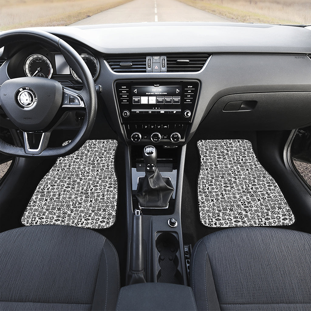 Black And White Adinkra Tribe Symbols Front and Back Car Floor Mats