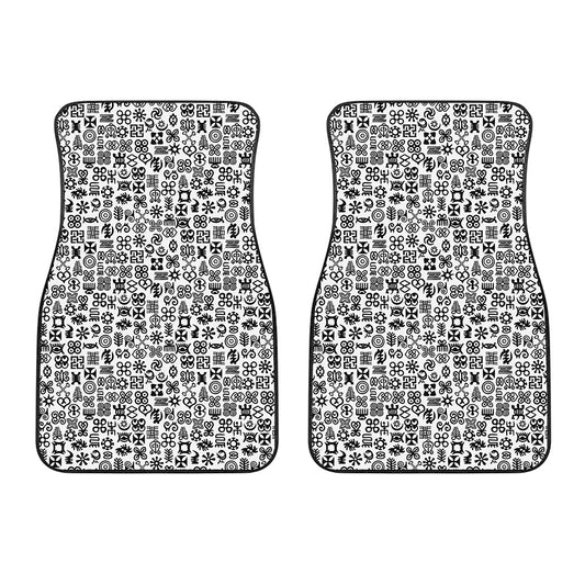 Black And White Adinkra Tribe Symbols Front Car Floor Mats