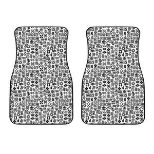 Black And White Adinkra Tribe Symbols Front Car Floor Mats