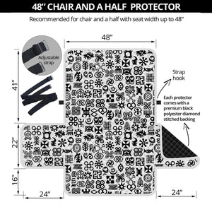 Black And White Adinkra Tribe Symbols Half Sofa Protector