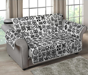 Black And White Adinkra Tribe Symbols Loveseat Protector