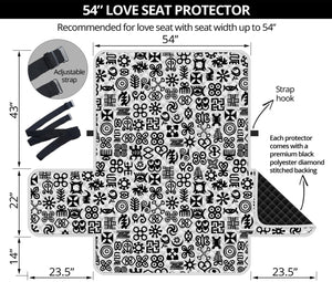 Black And White Adinkra Tribe Symbols Loveseat Protector