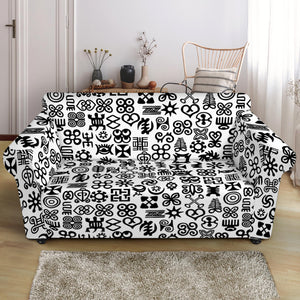 Black And White Adinkra Tribe Symbols Loveseat Slipcover