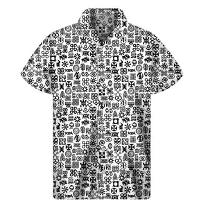 Black And White Adinkra Tribe Symbols Men's Short Sleeve Shirt